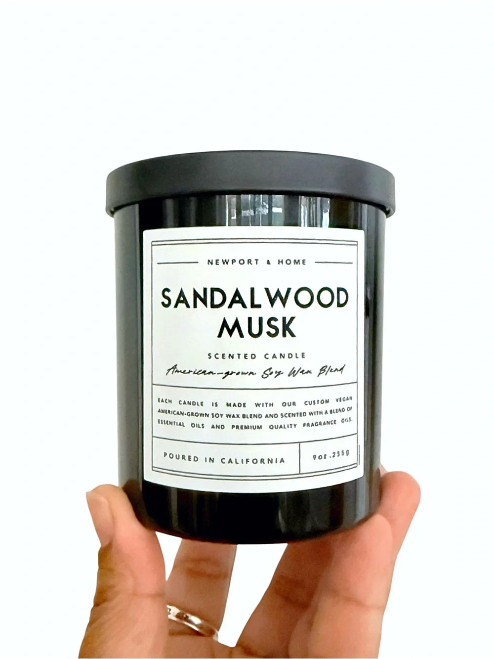 Leoben Company Newport & Home Sandalwood Musk Scented Candle - Black Glass